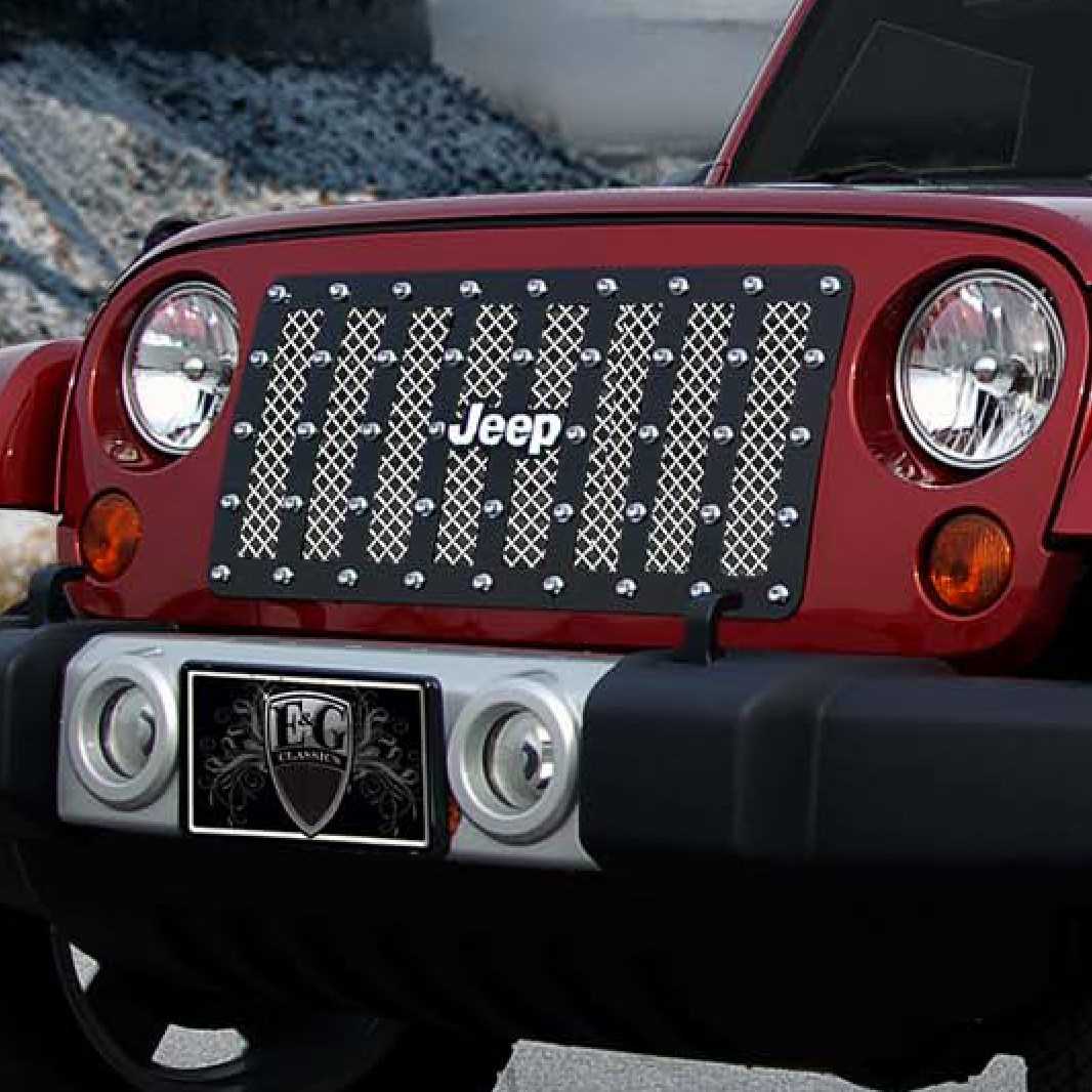 E G Classics Jeep Wrangler Grille E Power Grille Vertical Bar Chrome Heavy Mesh