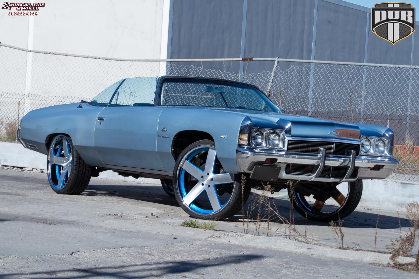 vehicle gallery/chevrolet impala dub x84 baller 26X9  Brushed face w/ blue windows. chrone lip wheels and rims