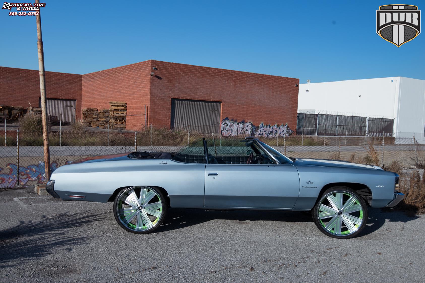 vehicle gallery/chevrolet impala dub x88 draft 26X9  Brushed face w/ green accents, chrome lip wheels and rims