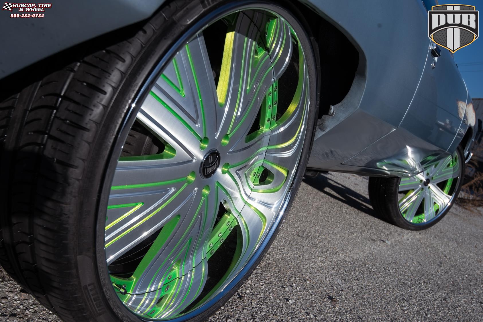 vehicle gallery/chevrolet impala dub x88 draft 26X9  Brushed face w/ green accents, chrome lip wheels and rims