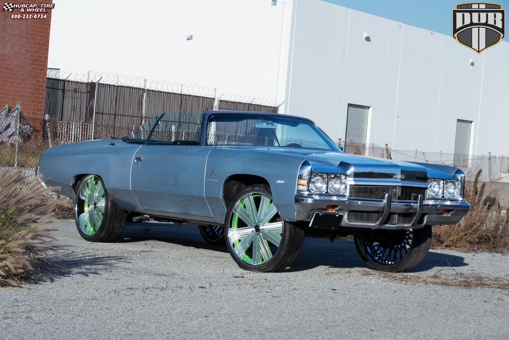 vehicle gallery/chevrolet impala dub x88 draft 26X9  Brushed face w/ green accents, chrome lip wheels and rims