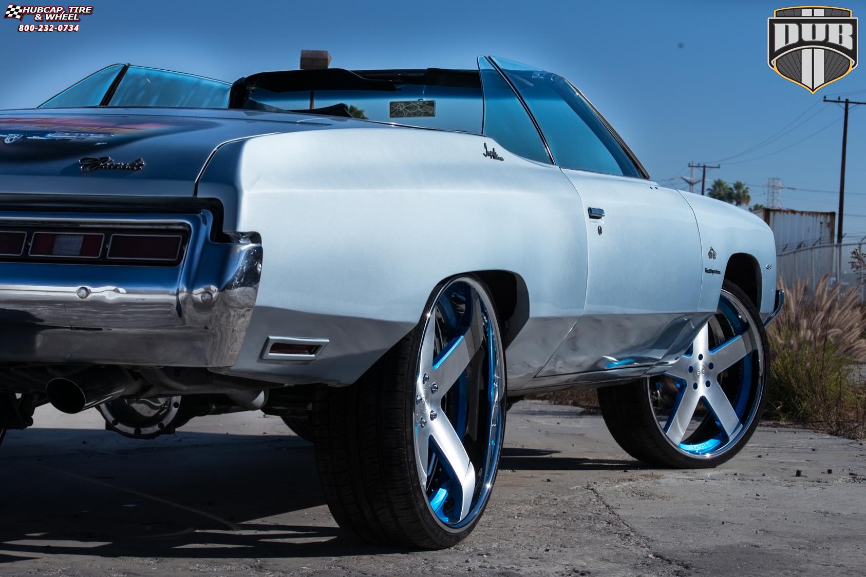 vehicle gallery/chevrolet impala dub x84 baller 26X9  Brushed face w/ blue windows. chrone lip wheels and rims