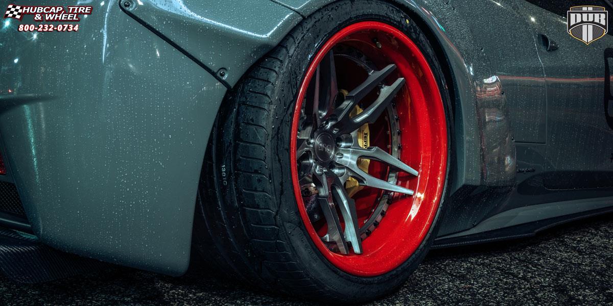 vehicle gallery/ferrari 458 dub xa40 attack 5 20X9  Brushed, DDT | Red Hoop wheels and rims