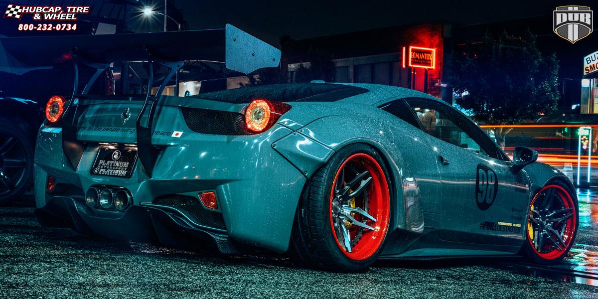 vehicle gallery/ferrari 458 dub xa40 attack 5 20X9  Brushed, DDT | Red Hoop wheels and rims