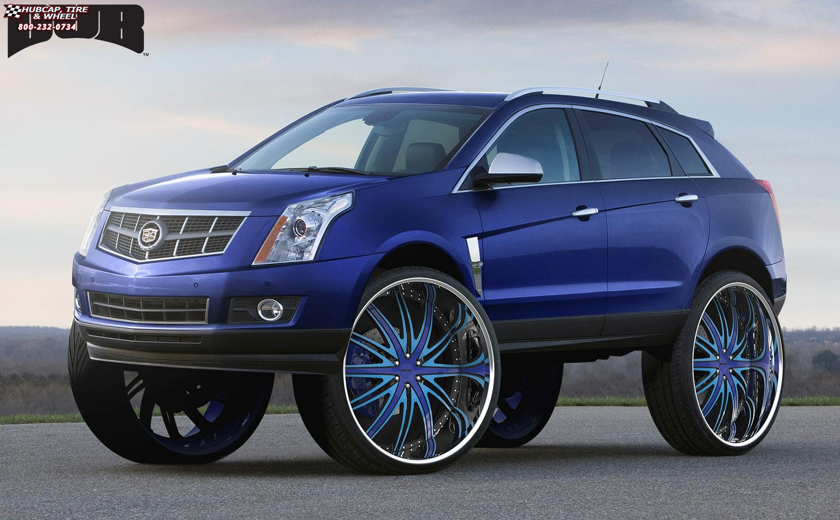 vehicle gallery/cadillac srx dub c22 flex 32X10  Blue w/ black accents, chrome lip wheels and rims