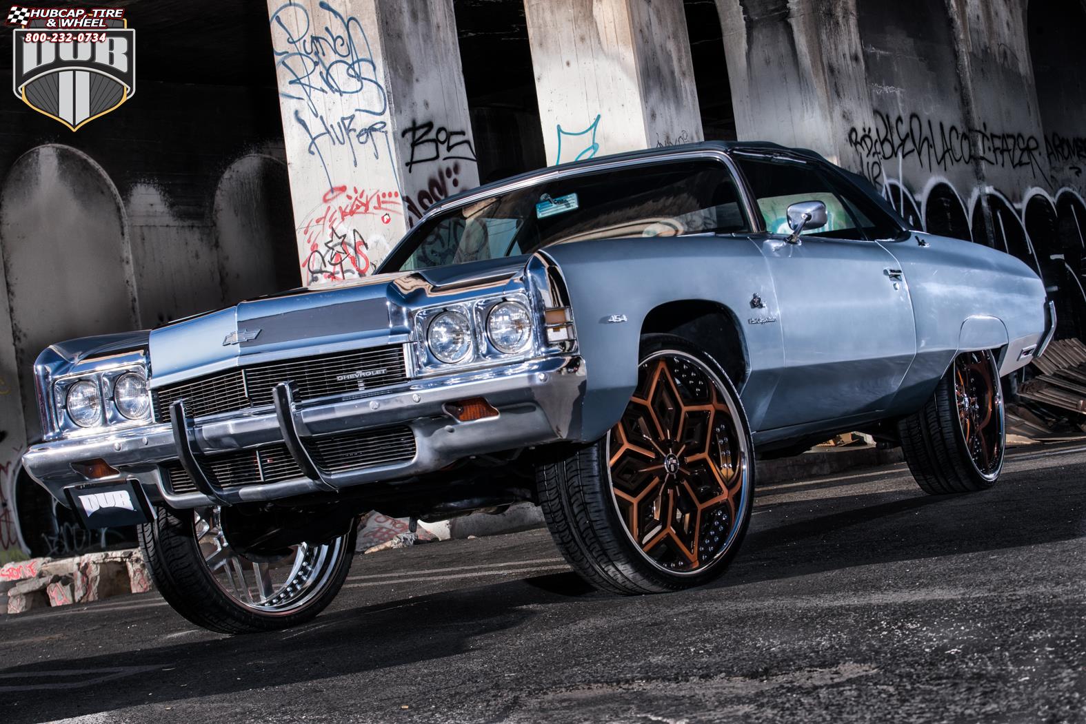 vehicle gallery/chevrolet impala dub x87 chron 26X9  Brushed w/ Louis V tint, chrome lip wheels and rims