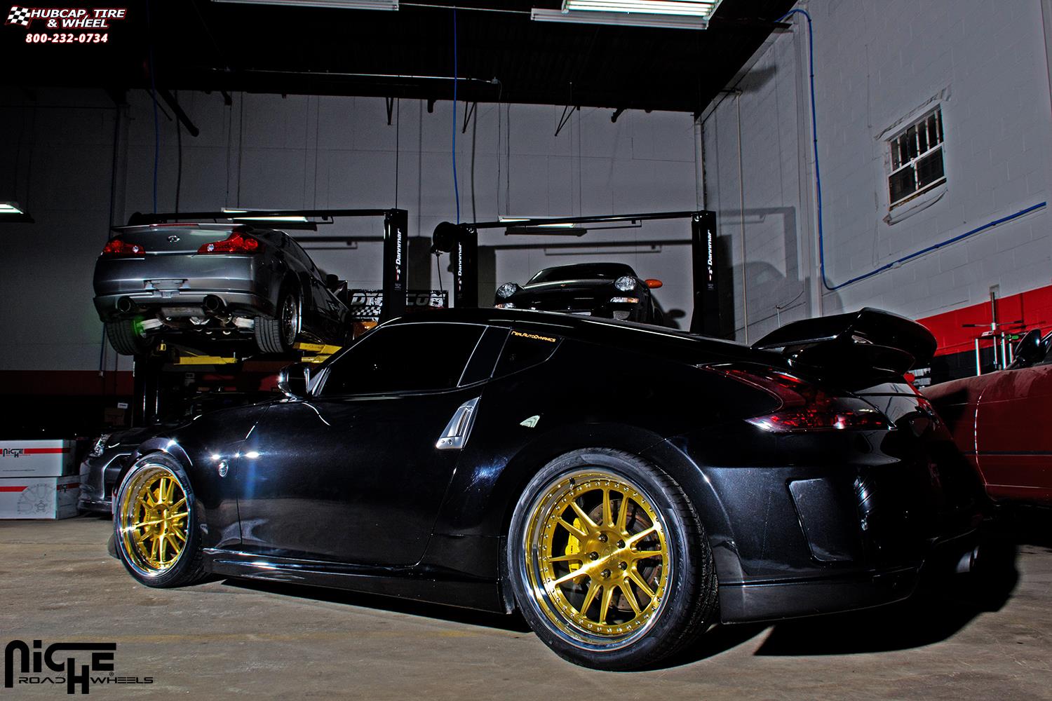 vehicle gallery/nissan 370z niche vicenza h72 20x9  Brushed with Chrome Lip wheels and rims