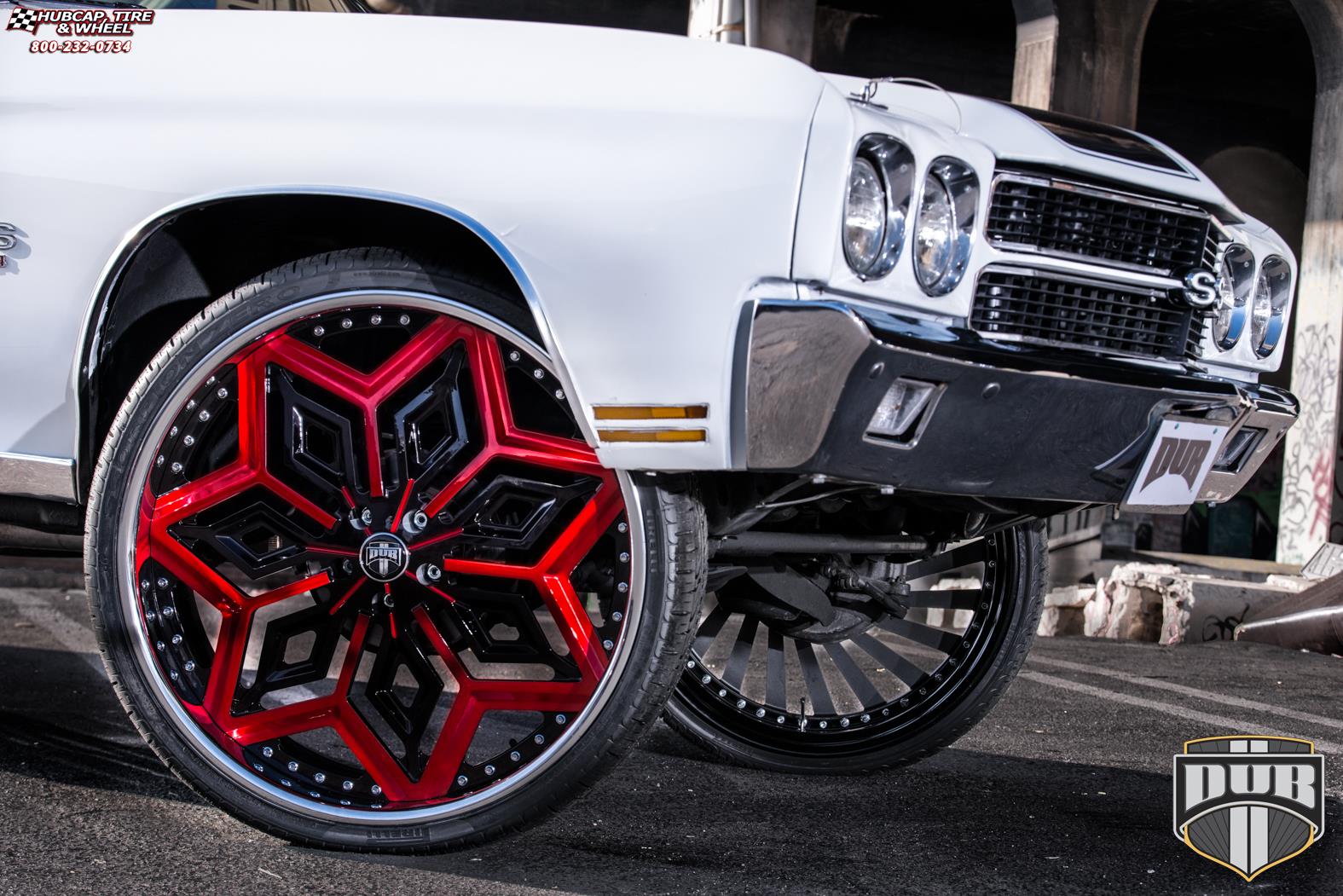 vehicle gallery/chevrolet chevelle dub x87 chron 26X9  Red w/ black accents, chrome lip wheels and rims