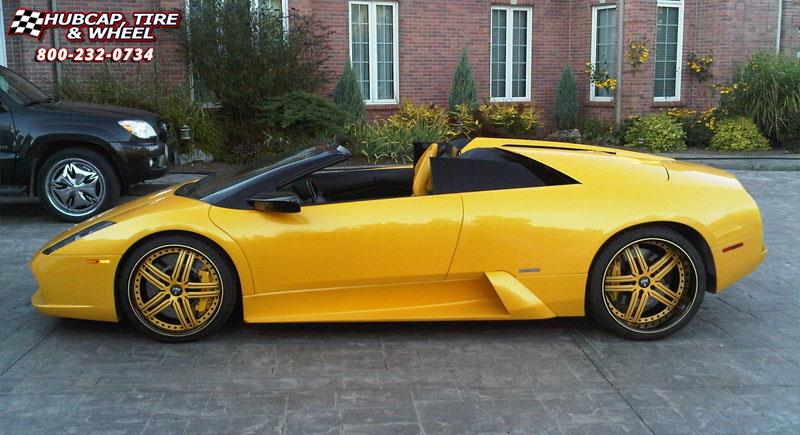 vehicle gallery/lamborghini murcielago dub x 11 19X8.5  Black w/ Yellow Accents wheels and rims