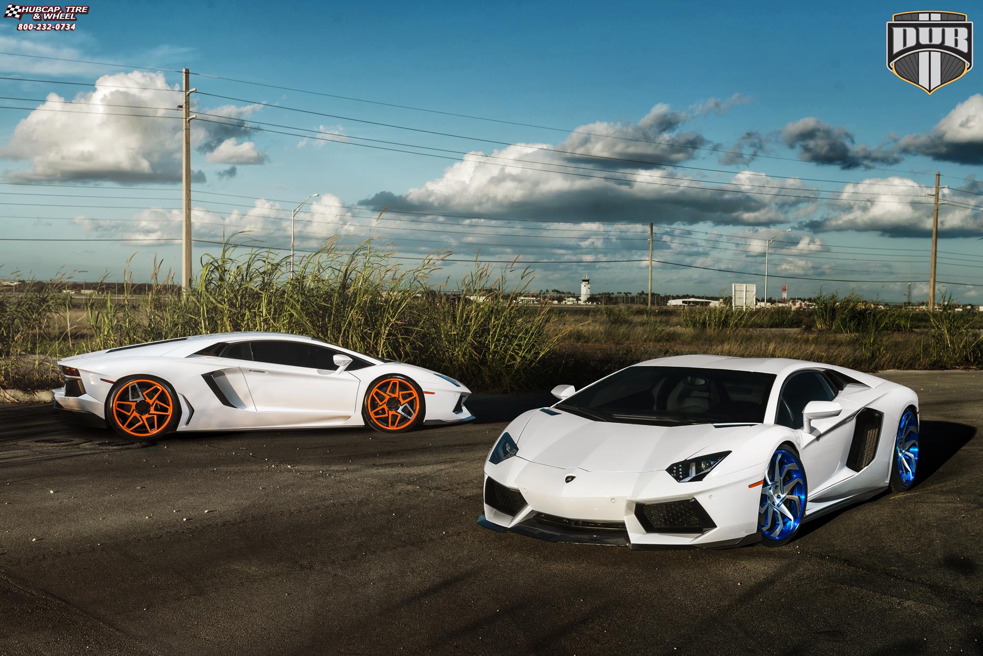 vehicle gallery/lamborghini aventador dub x81 sleeper 21X9.5  Brushed face w/ blue windows, blue lip wheels and rims