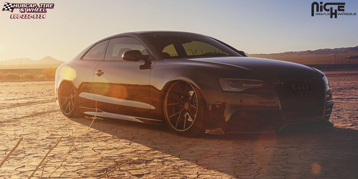 vehicle gallery/audi s5 niche misano 20x105  Matte Black | Copper Lip wheels and rims