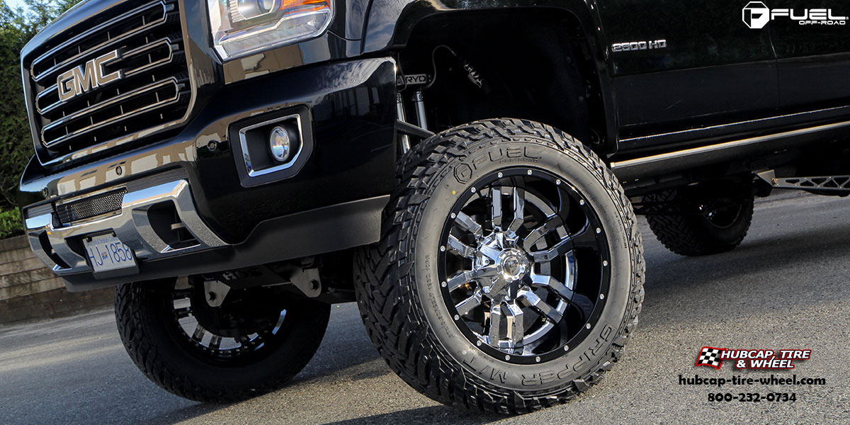 vehicle gallery/gmc sierra 2500 hd fuel sledge d270 22x12  Chrome w/ Gloss Black Lip wheels and rims