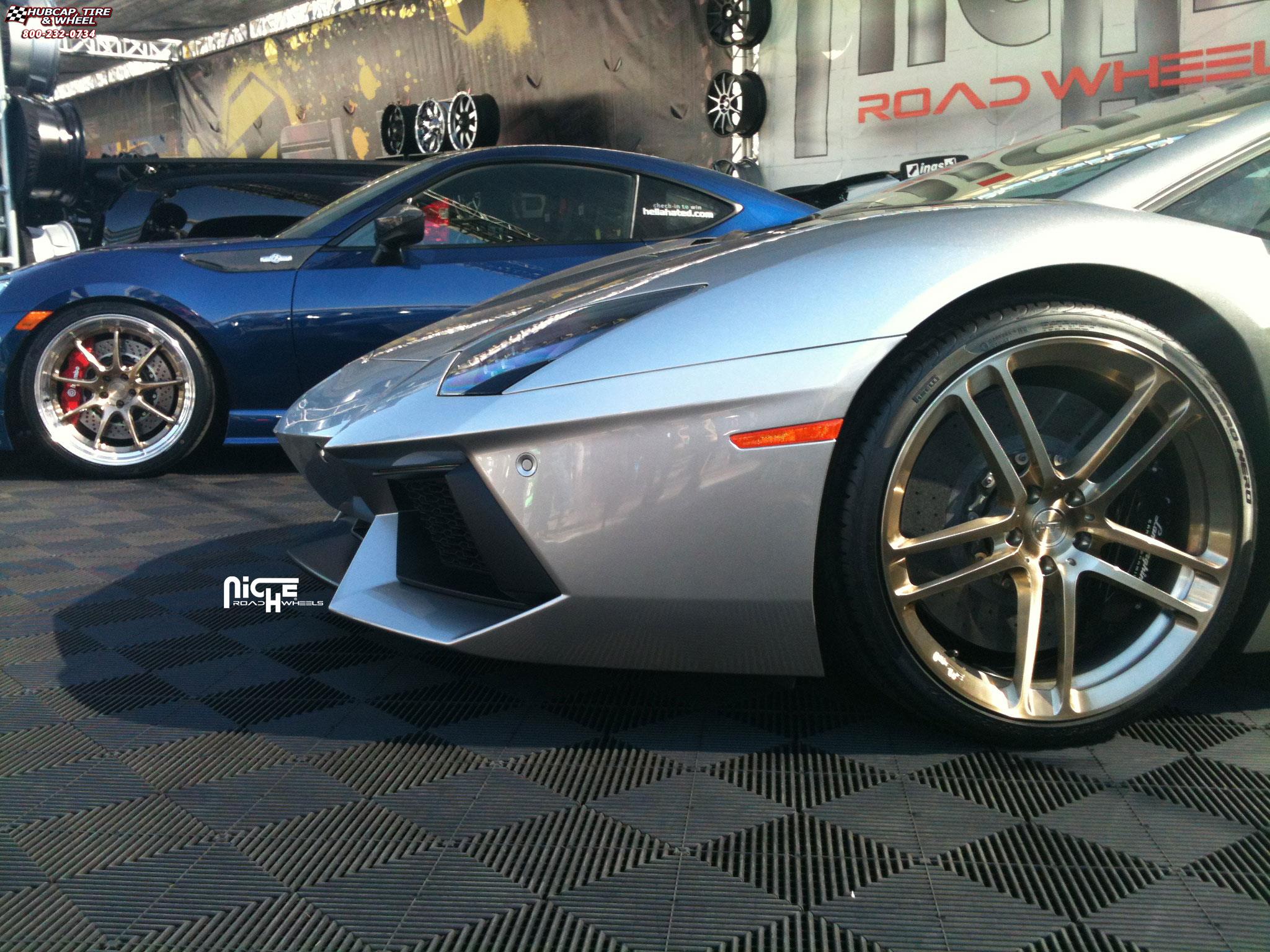 vehicle gallery/lamborghini aventador niche zen 20x9  Brushed, Liquid Bronze, Gloss Clear wheels and rims