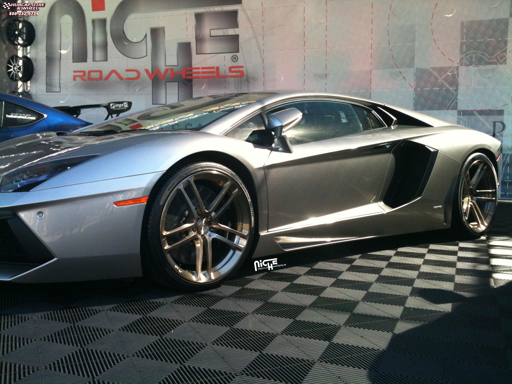 vehicle gallery/lamborghini aventador niche zen 20x9  Brushed, Liquid Bronze, Gloss Clear wheels and rims