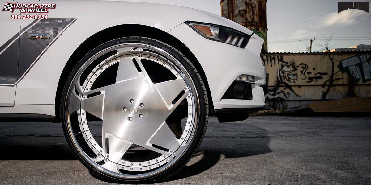 vehicle gallery/ford mustang dub xb6 boosta 28X10  Brushed Face | White Windows | Polished Lip wheels and rims