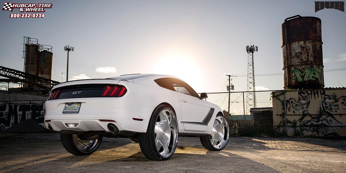 vehicle gallery/ford mustang dub xb6 boosta 28X10  Brushed Face | White Windows | Polished Lip wheels and rims