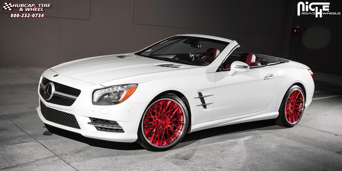 vehicle gallery/mercedes benz sl550 niche citrine 20x9 Brushed | Cady Red | Gloss Clear wheels and rims