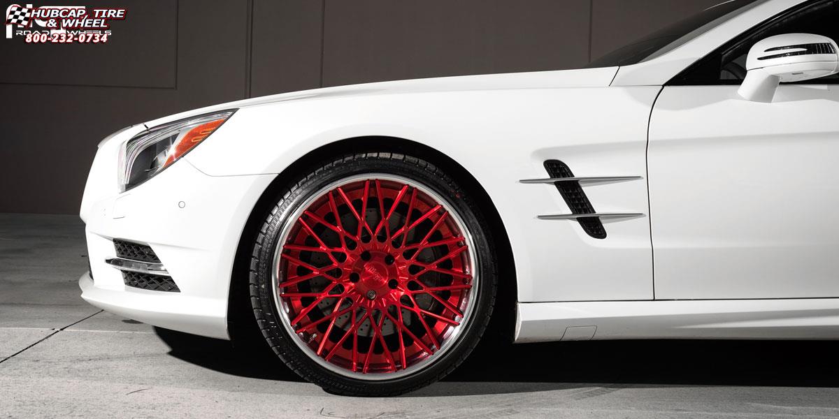 vehicle gallery/mercedes benz sl550 niche citrine 20x9 Brushed | Cady Red | Gloss Clear wheels and rims