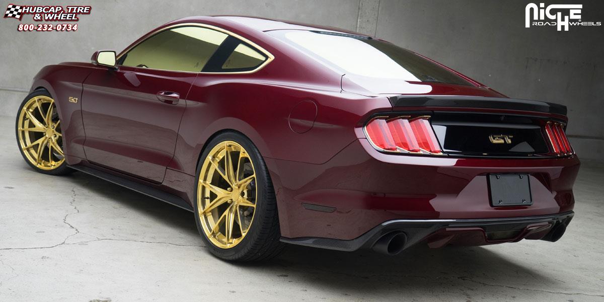 vehicle gallery/ford mustang niche misano 21x9 Hi Luster Polish | Gold Tint wheels and rims