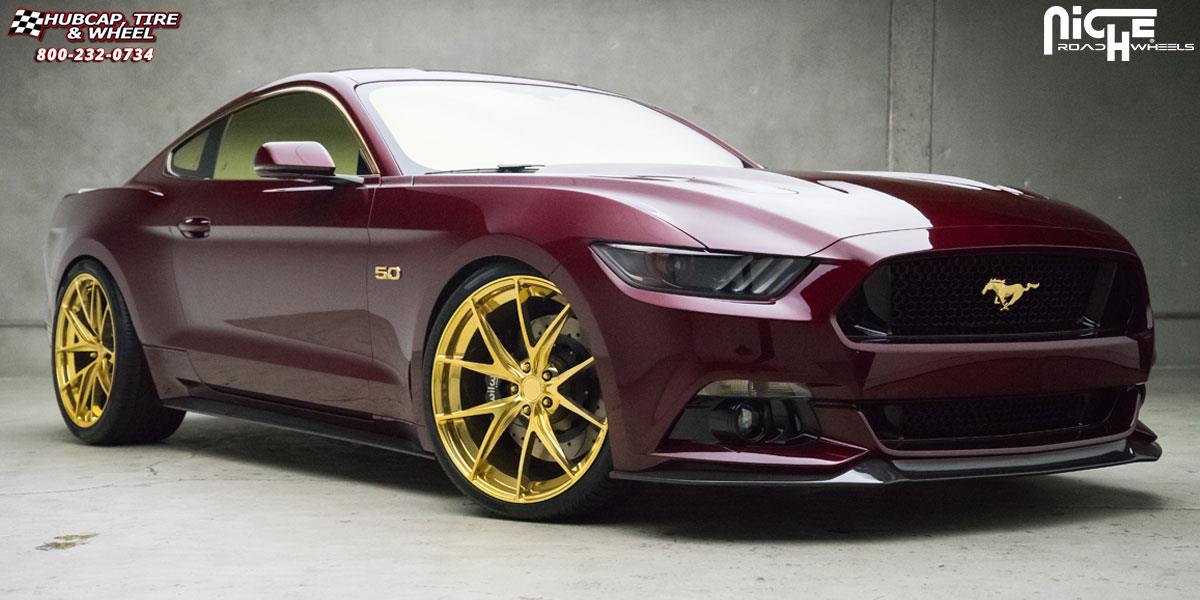 vehicle gallery/ford mustang niche misano 21x9 Hi Luster Polish | Gold Tint wheels and rims