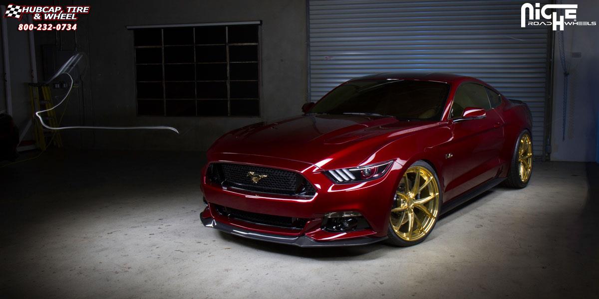 vehicle gallery/ford mustang niche misano 21x9 Hi Luster Polish | Gold Tint wheels and rims