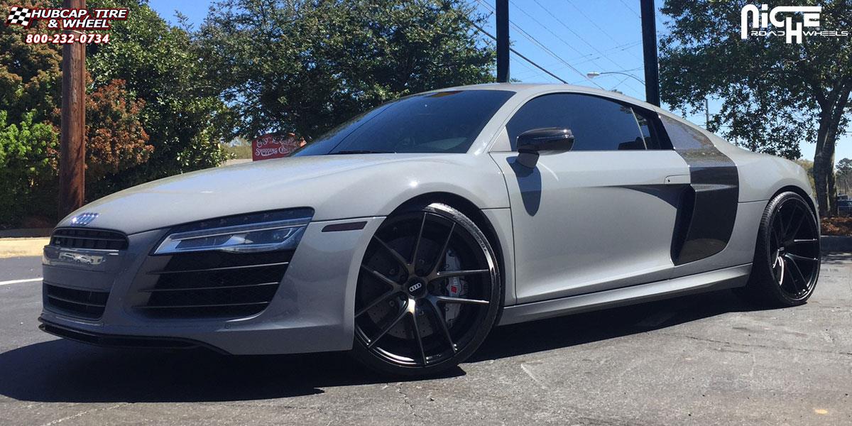 vehicle gallery/audi r8 niche targa 20x85 Brushed-Matte DDT Face | Matte Black Windows wheels and rims