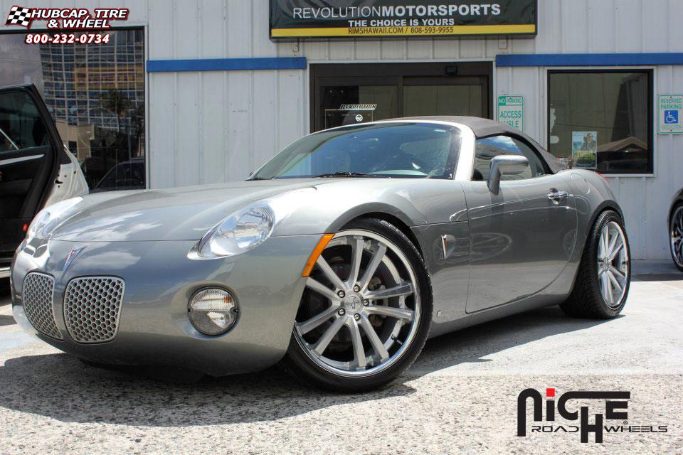 vehicle gallery/pontiac solstice niche concourse m885  Matte Black/Chrome Stainless wheels and rims