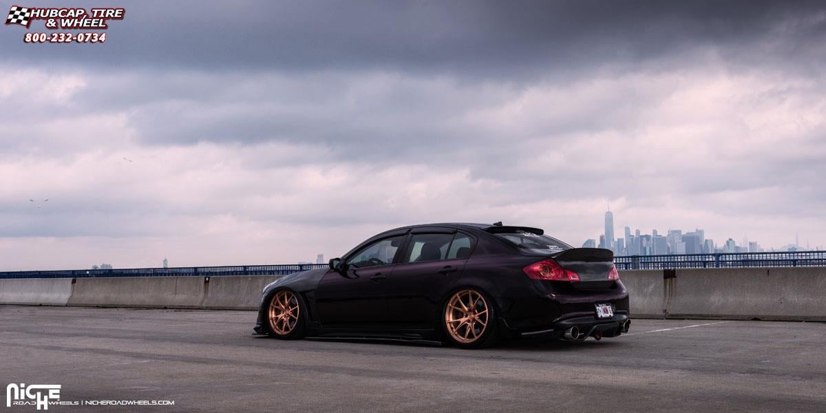 vehicle gallery/infiniti g37 niche stuttgart 20x9  Brushed Rose Gold wheels and rims